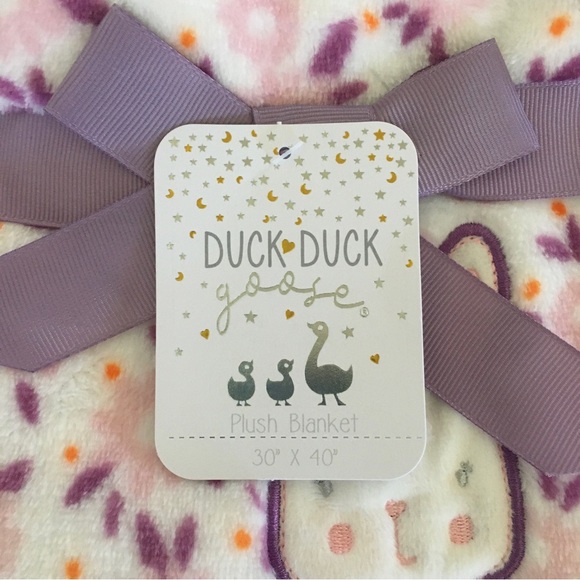 NEW Baby Blanket Lightweight Purple Floral Bunny Appliqué | Duck Duck Goose - Picture 2 of 4